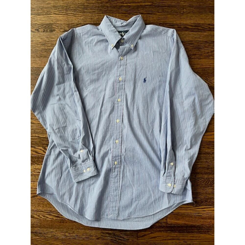 Ralph Lauren Dress Shirt Mens Size XL Classic Fit Blue Stripe